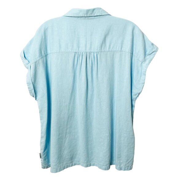 Orvis Womens Button-Up Short Cap Sleeves Linen Blend Light Blue Shirt Size Large - Picture 2 of 6